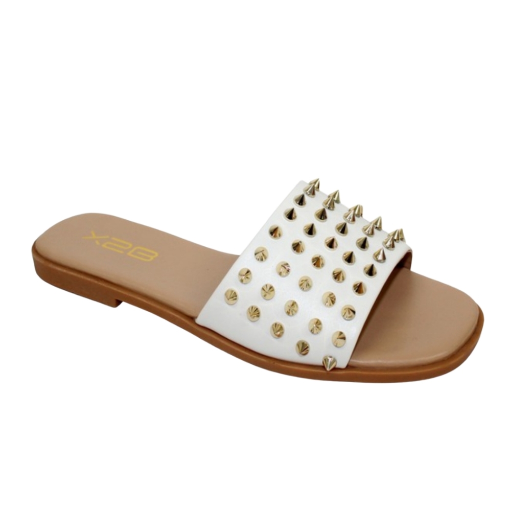 X2B white, gold spike sandal